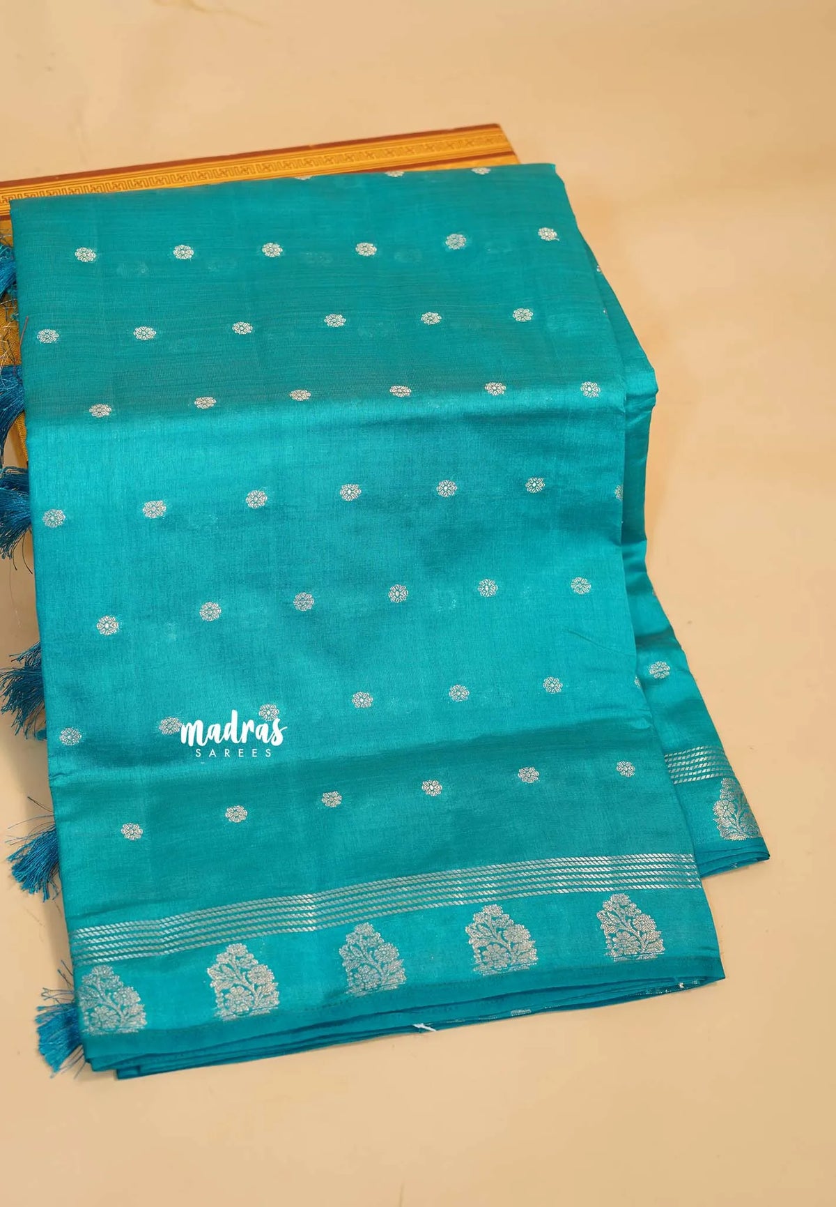 Teal Blue - Raaga - Lightweight Semi tussar saree with buttas and small border