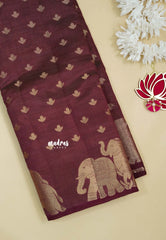 Dual Shade Wine Maroon - Raaga - Semi Tussar with Elephant Border and Buttas