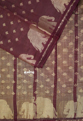 Dual Shade Wine Maroon - Raaga - Semi Tussar with Elephant Border and Buttas