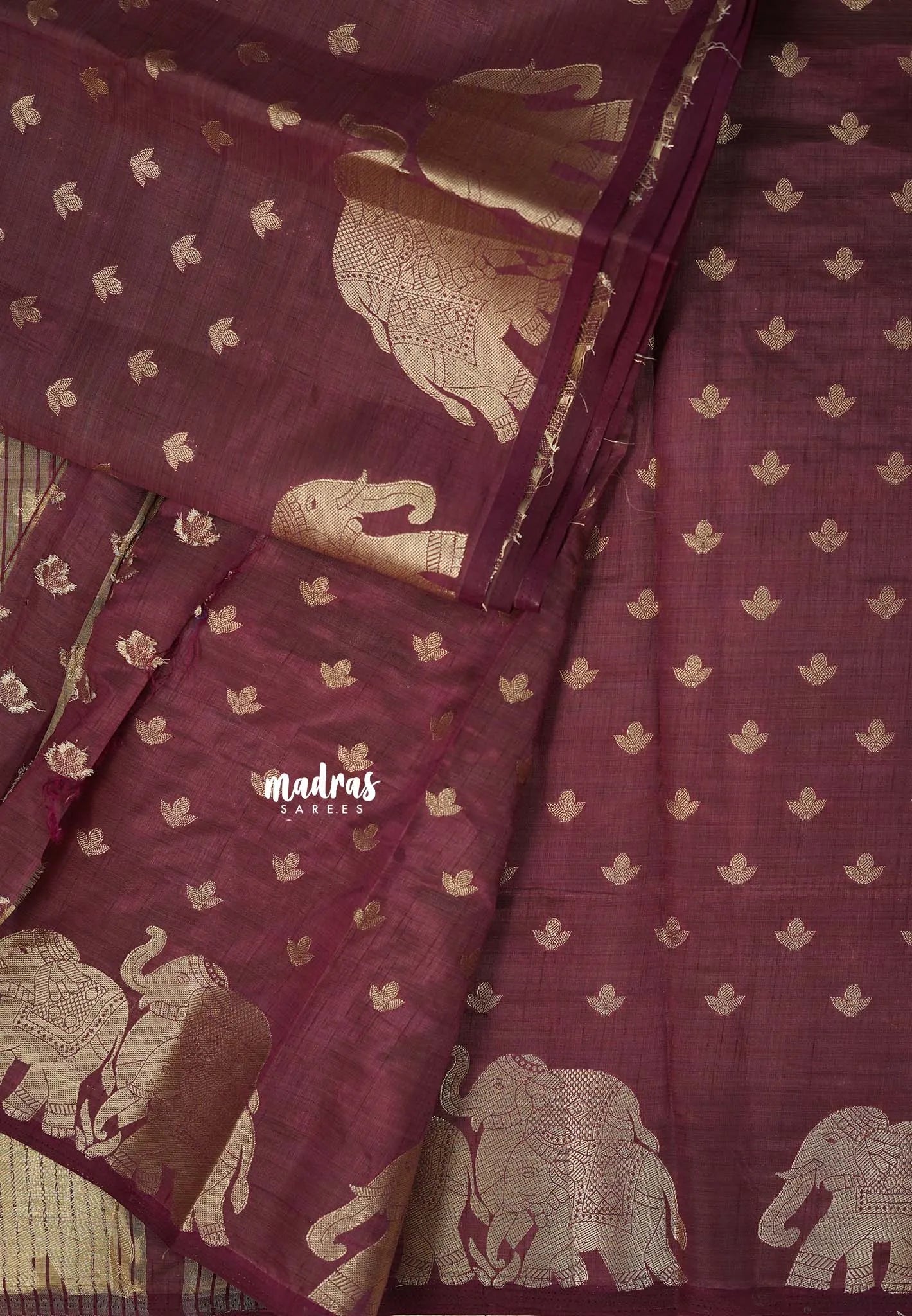 Dual Shade Wine Maroon - Raaga - Semi Tussar with Elephant Border and Buttas