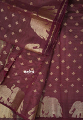 Dual Shade Wine Maroon - Raaga - Semi Tussar with Elephant Border and Buttas