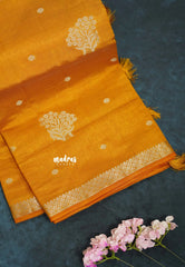 Golden Yellow - Raaga - Semi Tussar with Zari Floral Buttas and Small Border- Best for Gifting