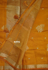 Golden Yellow - Raaga - Semi Tussar with Zari Floral Buttas and Small Border- Best for Gifting
