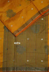 Golden Yellow - Raaga - Semi Tussar with Thread Floral Buttas and Small Border- Best for Gifting