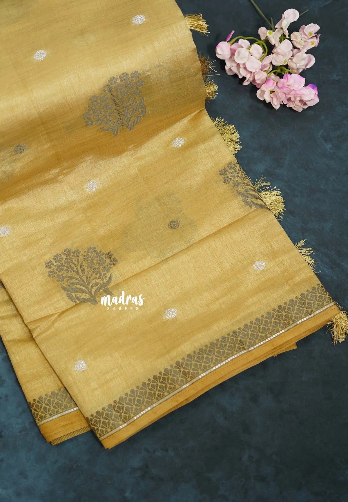 Sandal - Raaga - Semi Tussar with Thread Floral Buttas and Small Border- Best for Gifting