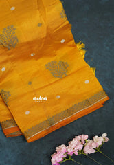 Golden Yellow - Raaga - Semi Tussar with Thread Floral Buttas and Small Border- Best for Gifting