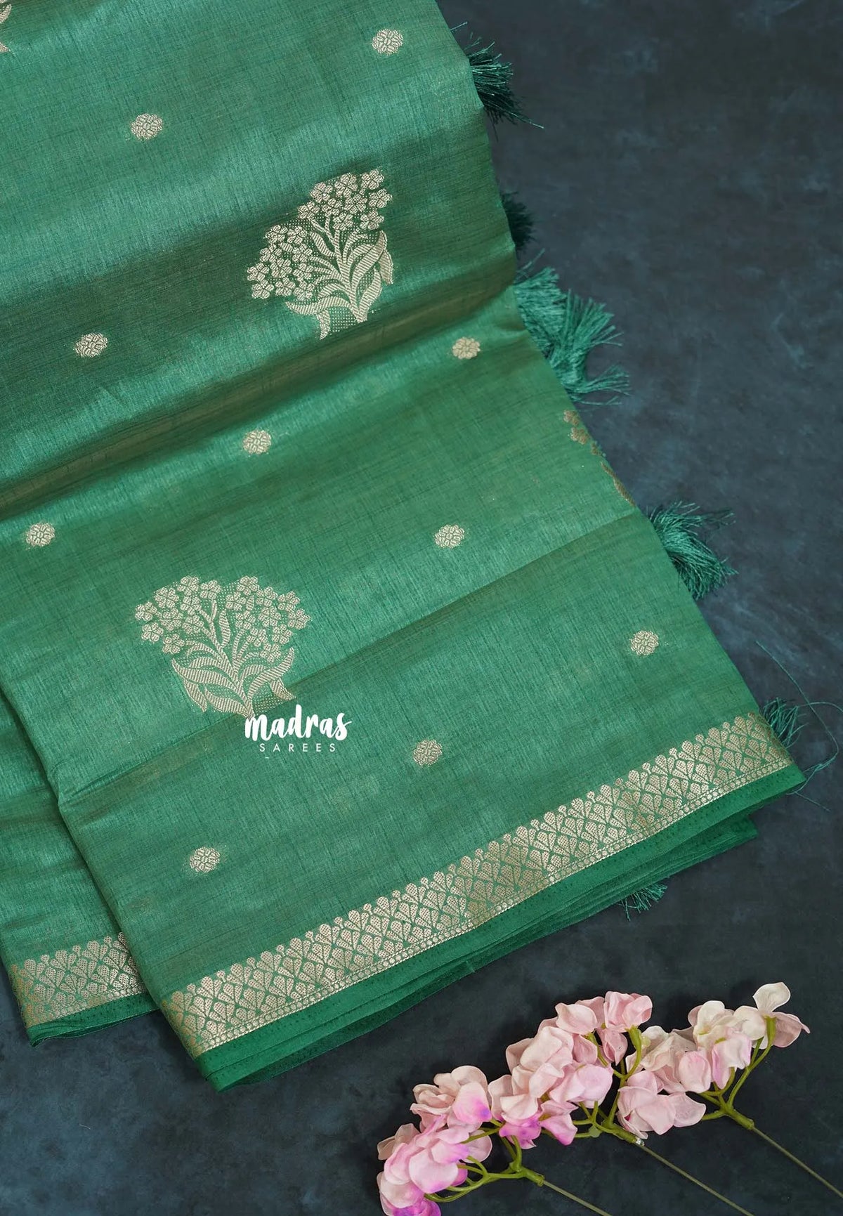 Seafoam Green - Raaga - Semi Tussar with Zari Floral Buttas and Small Border- Best for Gifting