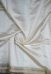 Ivory Beige & Grey - Raaga - Lightweight Semi Tussar Saree with Flower Embroidery and Zari Border - Best for Wedding Functions