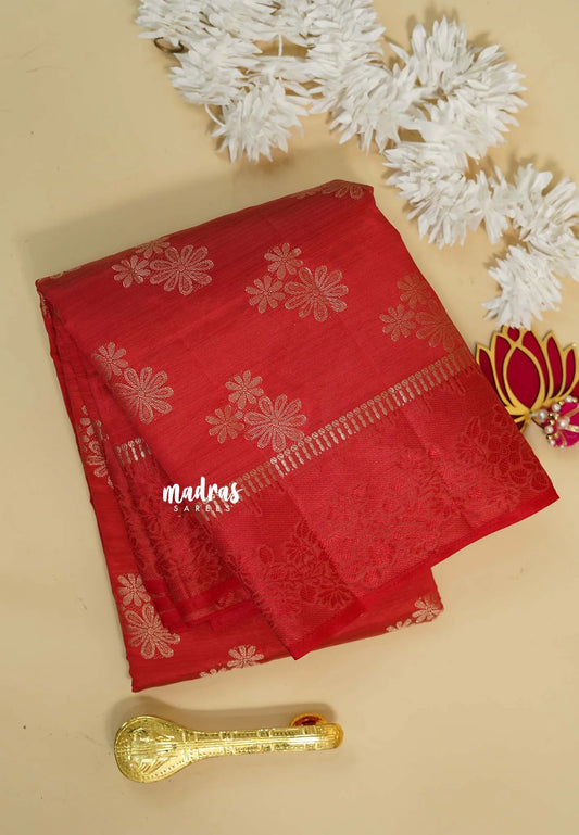 Dual Shade Red - Raaga - Semi tussar with full weaving body