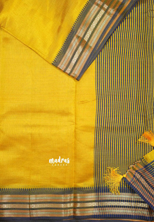 Mango Yellow - Raaga semi tussar with kanchi traditional borders