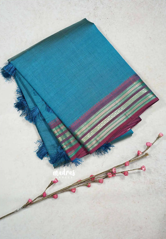 Peacock Blue - Raaga semi tussar with kanchi traditional borders