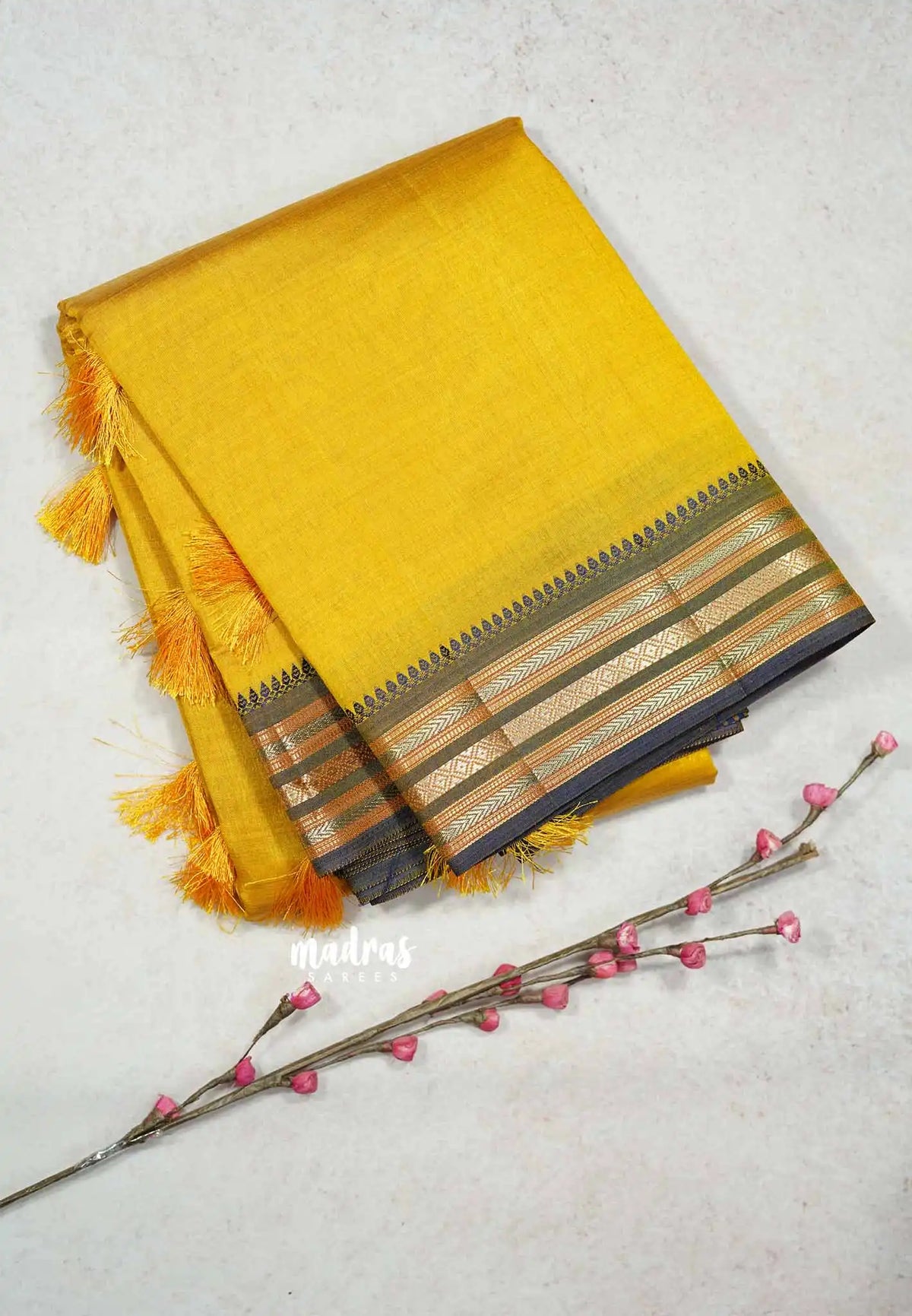 Mango Yellow - Raaga semi tussar with kanchi traditional borders