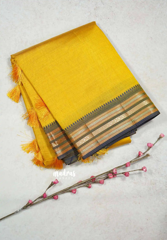 Mango Yellow - Raaga semi tussar with kanchi traditional borders