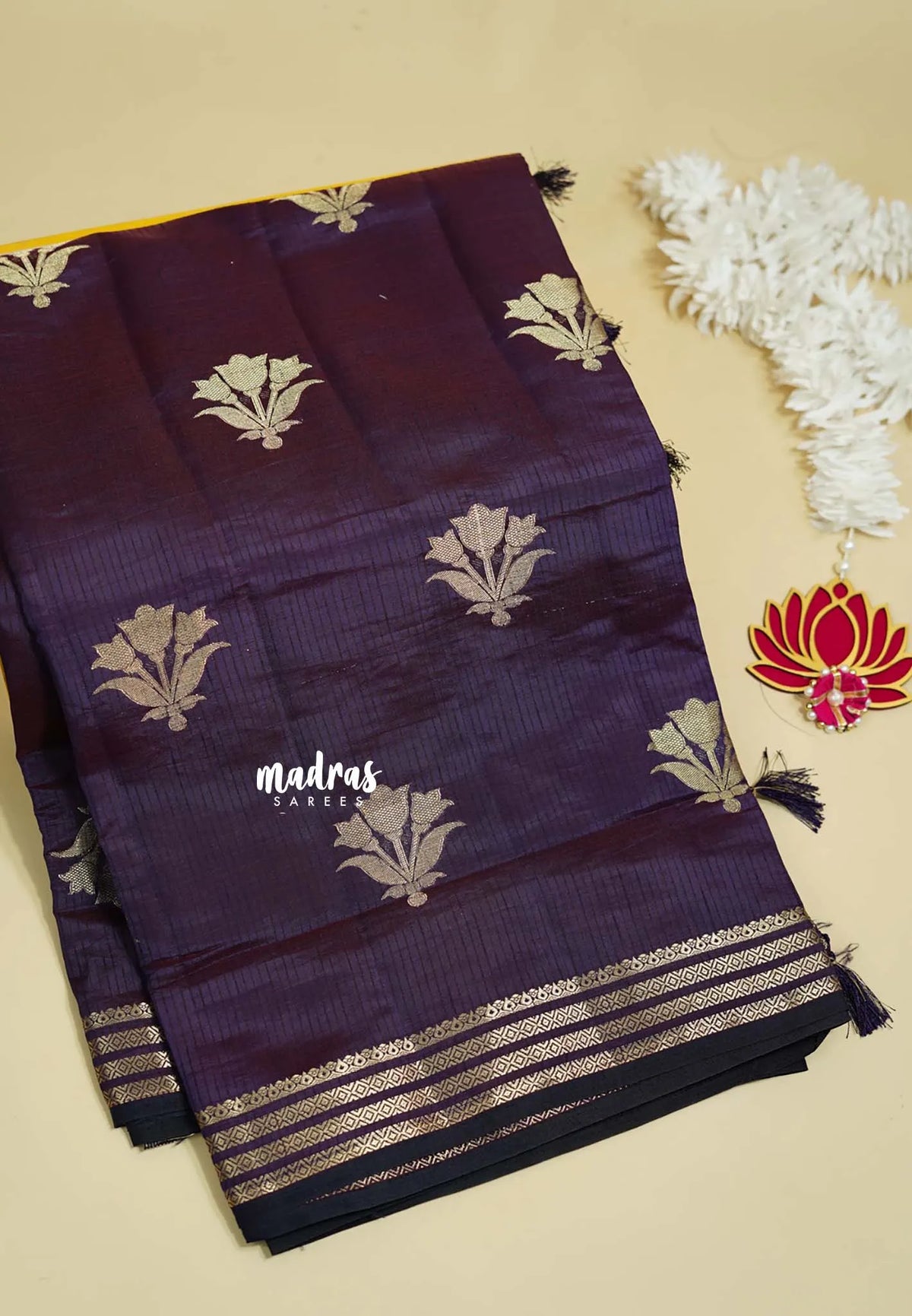 Jamun Purple - Raaga - Lightweight Semi tussar saree with multilne border