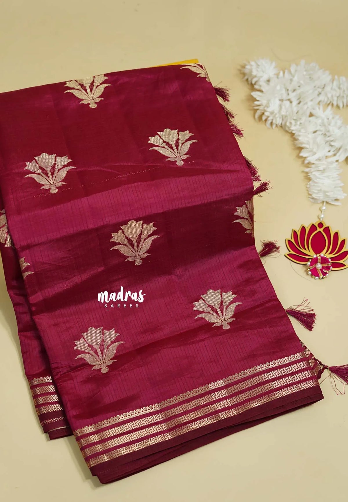 Wine Maroon - Raaga - Lightweight Semi tussar saree with multilne border