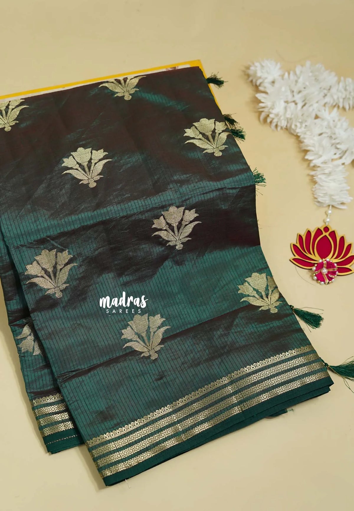 Dark Green - Raaga - Lightweight Semi tussar saree with multilne border
