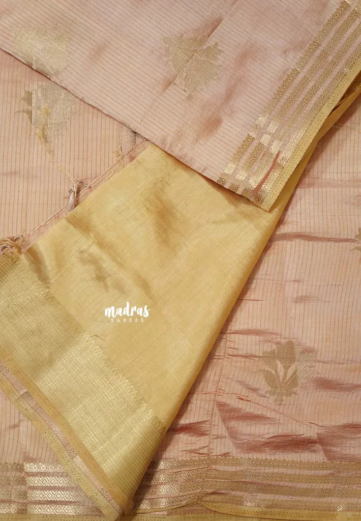Peach - Raaga - Lightweight Semi tussar saree with multilne border