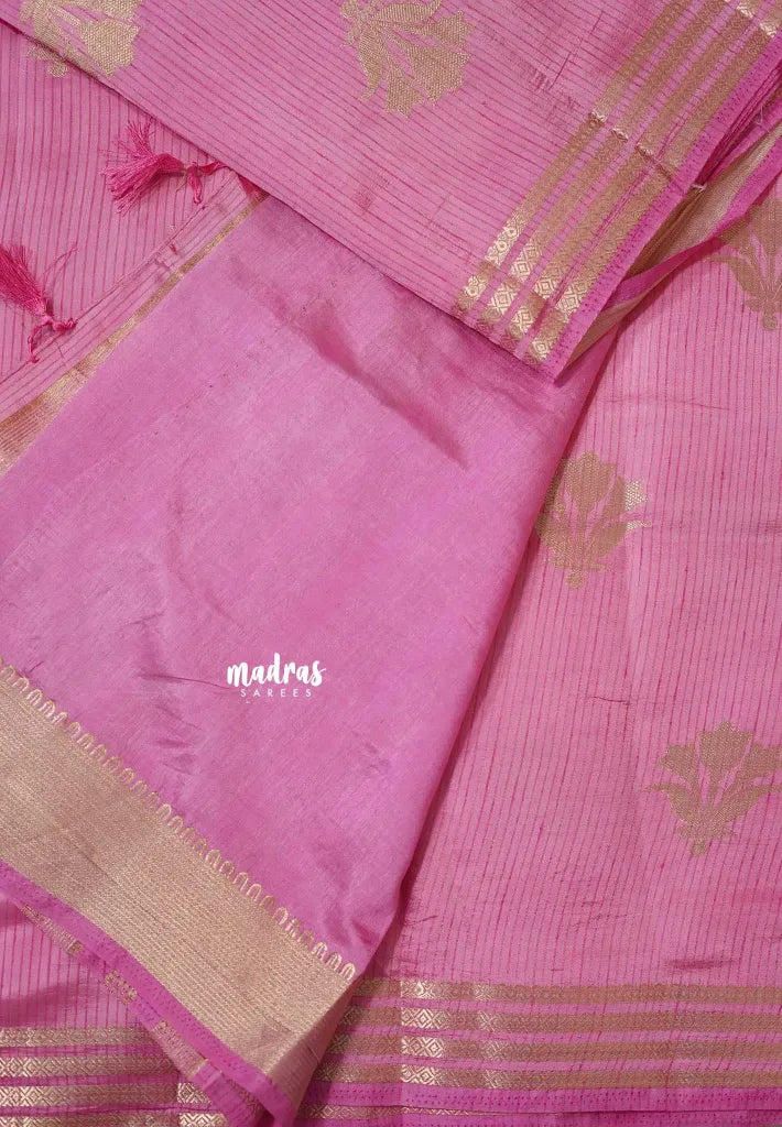Rose Pink - Raaga - Lightweight Semi tussar saree with multilne border