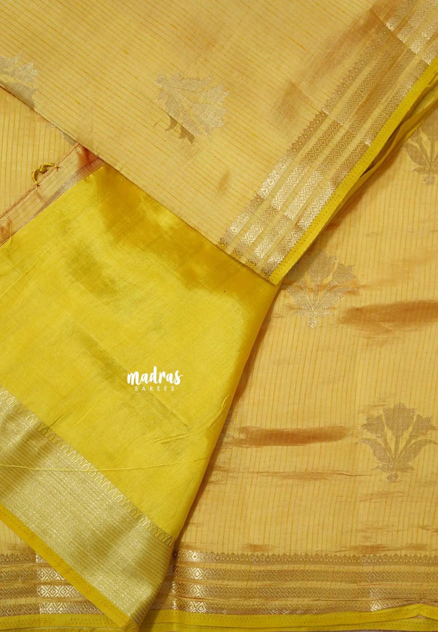 Golden Yellow - Raaga - Lightweight Semi tussar saree with multilne border