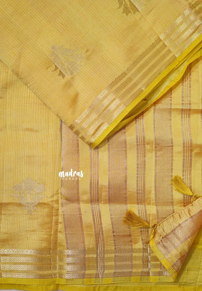 Golden Yellow - Raaga - Lightweight Semi tussar saree with multilne border