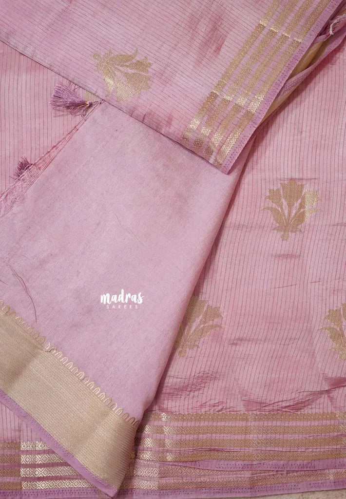 Onion Pink - Raaga - Lightweight Semi tussar saree with multilne border