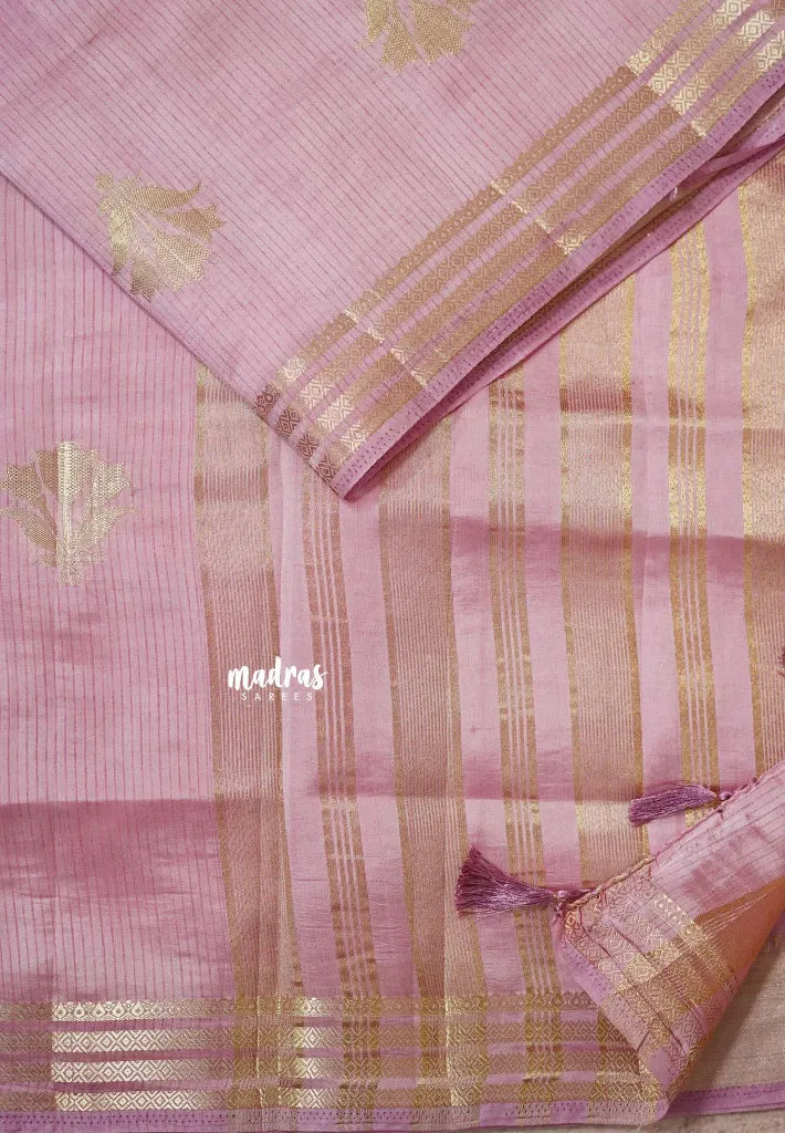 Onion Pink - Raaga - Lightweight Semi tussar saree with multilne border