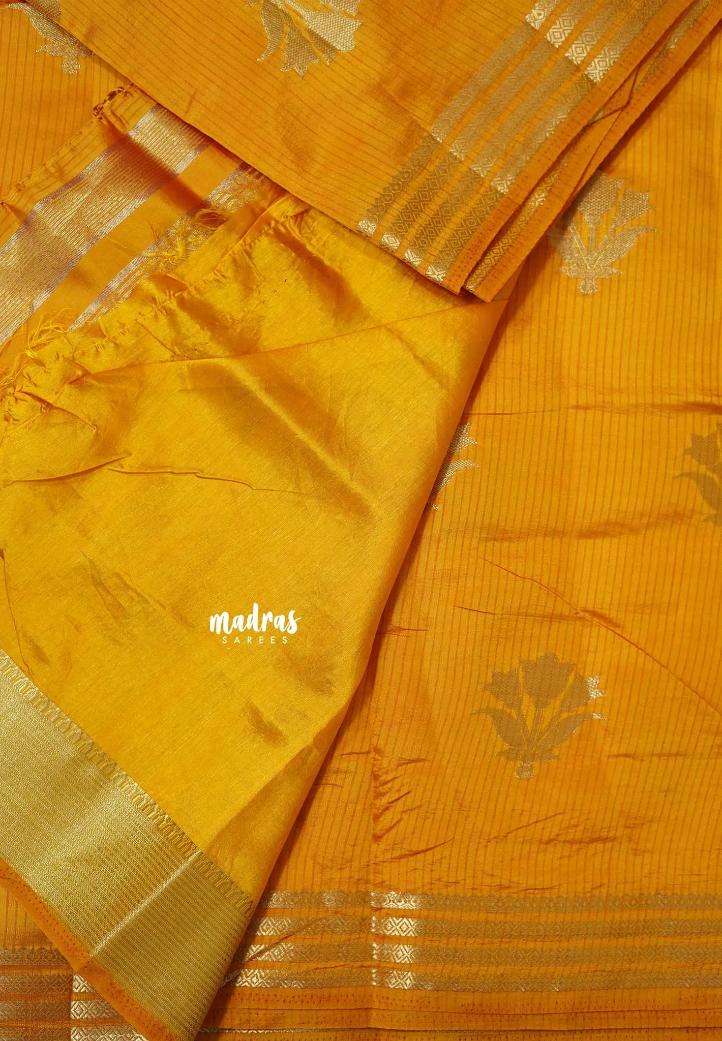 Yellowish Orange - Raaga - Lightweight Semi tussar saree with multilne border