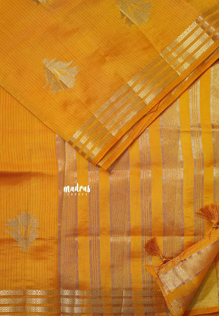 Yellowish Orange - Raaga - Lightweight Semi tussar saree with multilne border