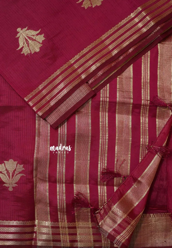 Wine Maroon - Raaga - Lightweight Semi tussar saree with multilne border