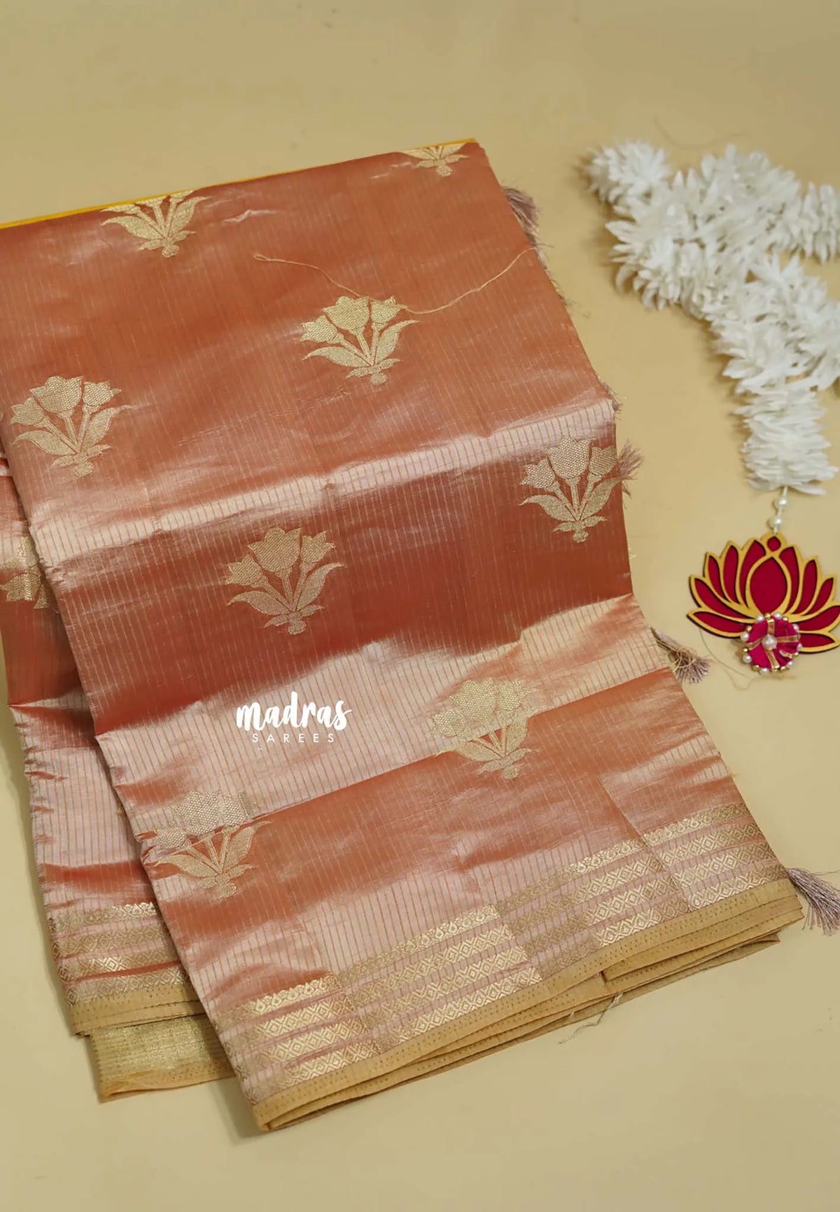 Peach - Raaga - Lightweight Semi tussar saree with multilne border