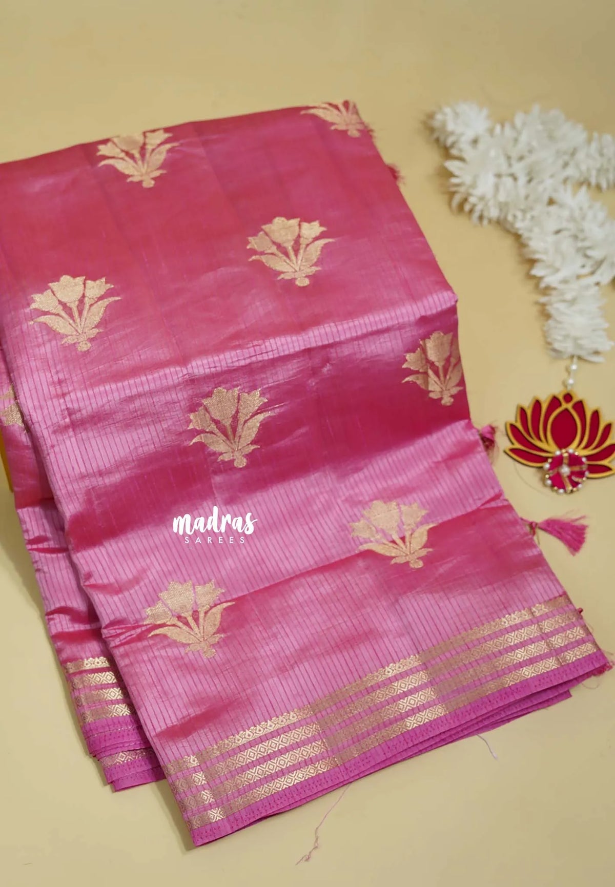 Rose Pink - Raaga - Lightweight Semi tussar saree with multilne border