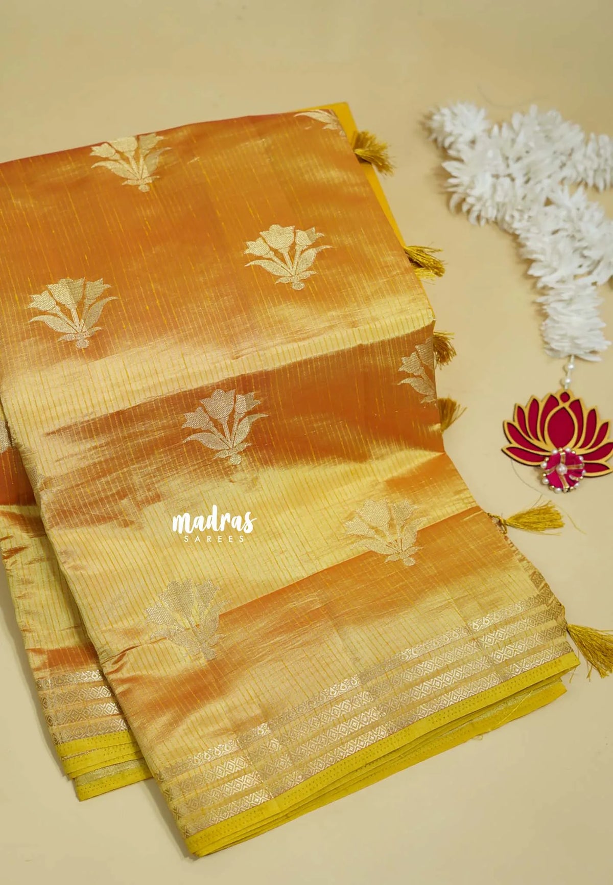 Golden Yellow - Raaga - Lightweight Semi tussar saree with multilne border