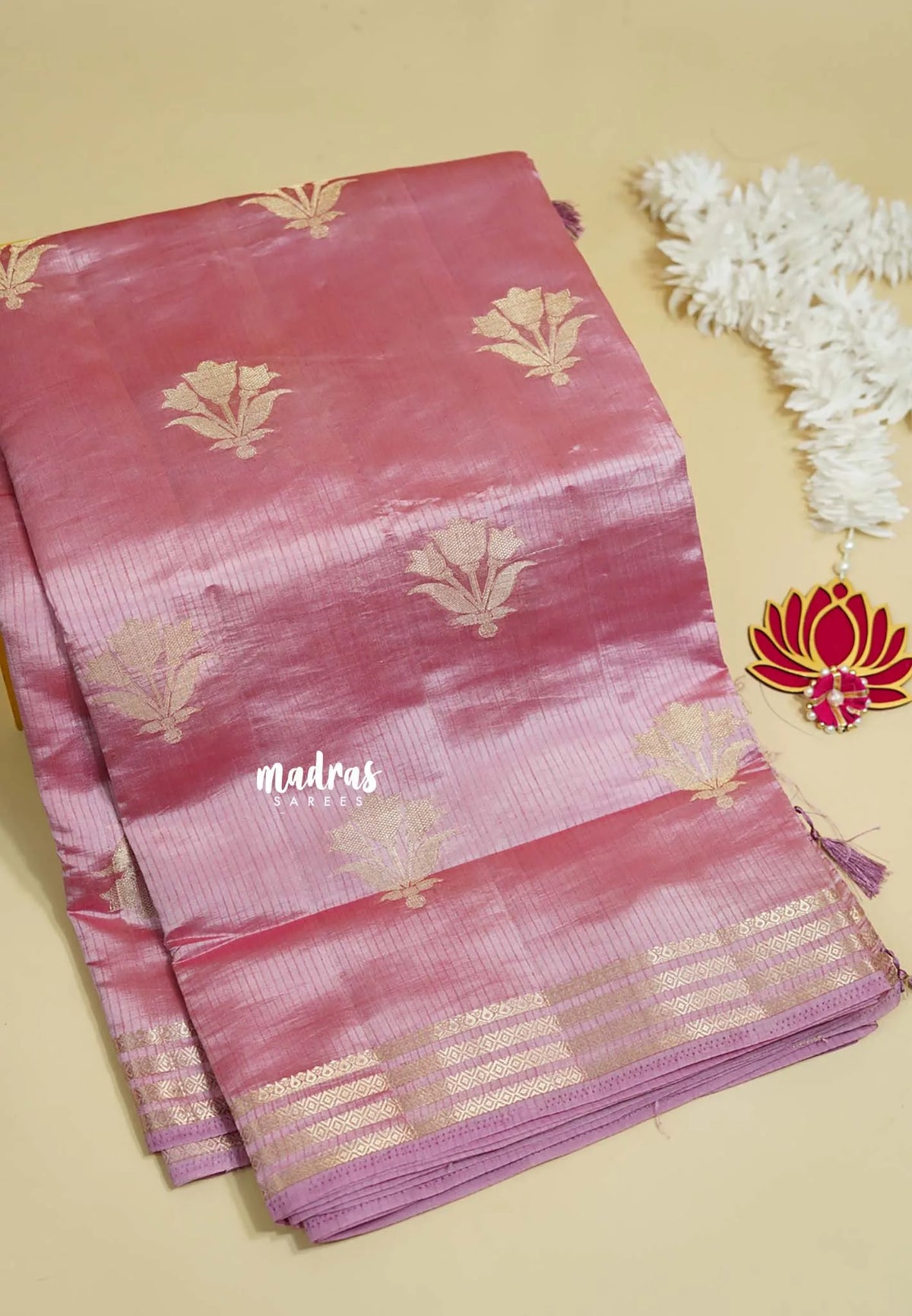 Onion Pink - Raaga - Lightweight Semi tussar saree with multilne border