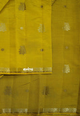 Greenish Yellow - Raaga - Semi Tussar and Tiny Border with Floral and Buttas - Best for Gifting