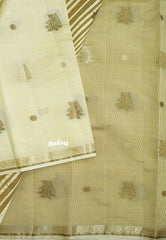 Ivory Cream - Raaga - Semi Tussar and Tiny Border with Floral and Buttas - Best for Gifting