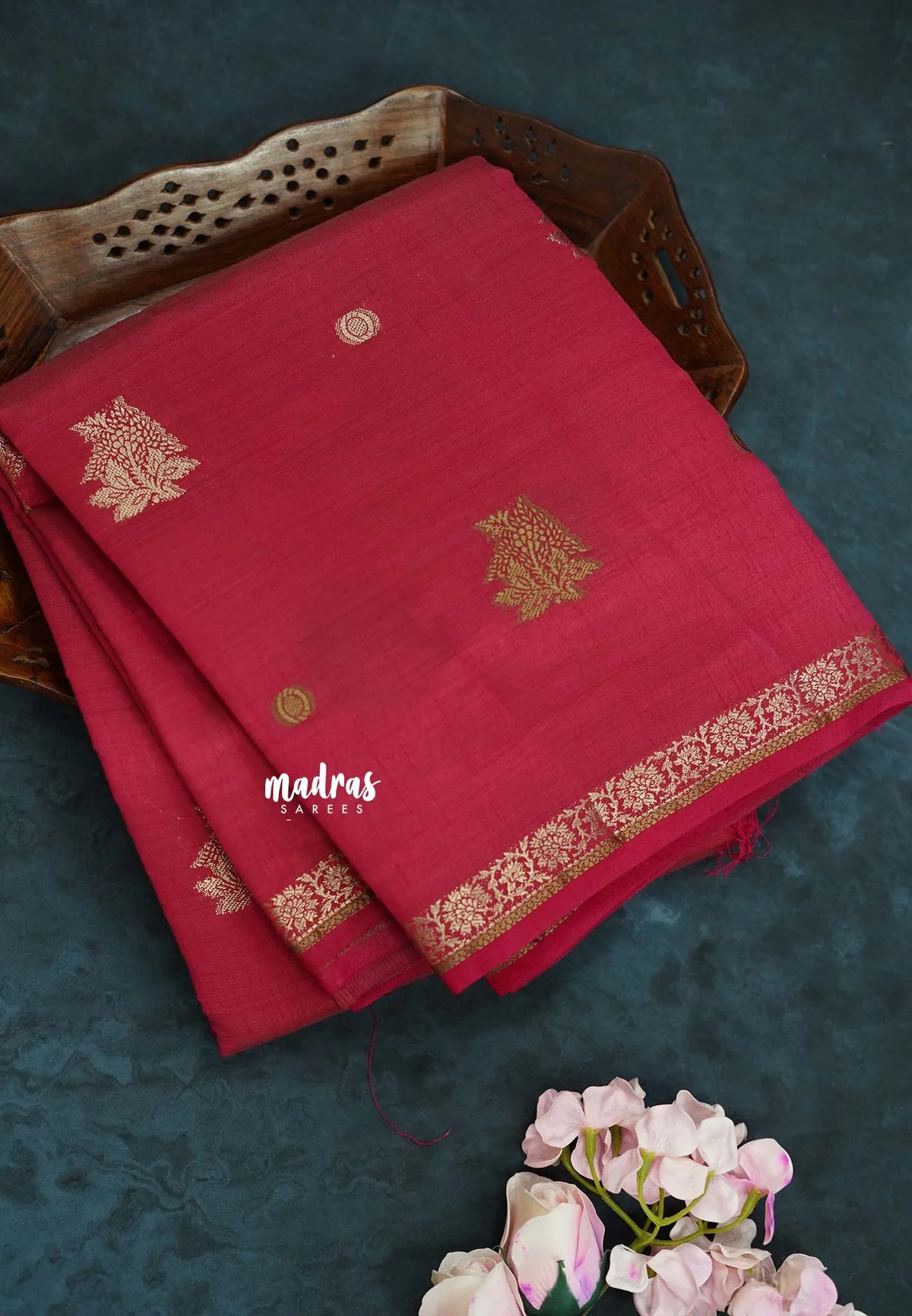 Queen's Pink - Raaga - Semi Tussar and Tiny Border with Floral and Buttas - Best for Gifting