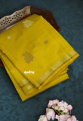 Greenish Yellow - Raaga - Semi Tussar and Tiny Border with Floral and Buttas - Best for Gifting