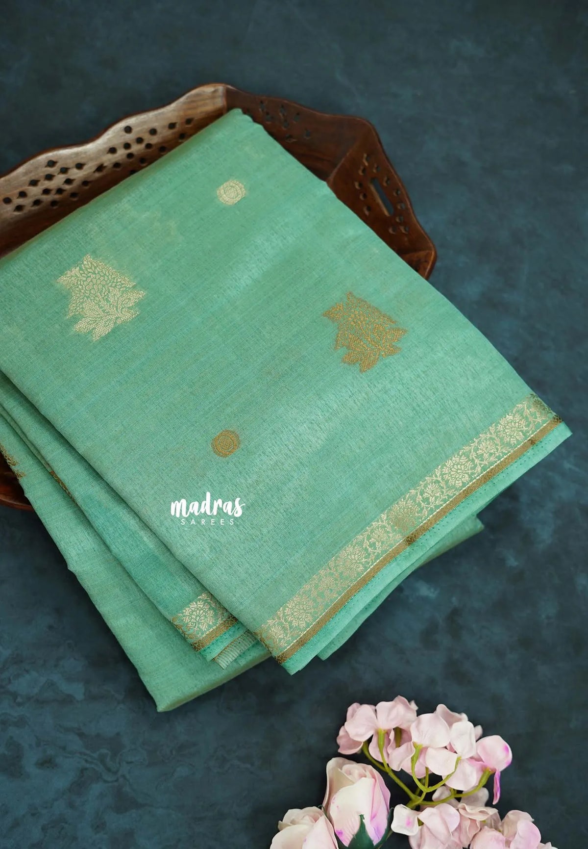 Light Sea Green - Raaga - Semi Tussar and Tiny Border with Floral and Buttas - Best for Gifting
