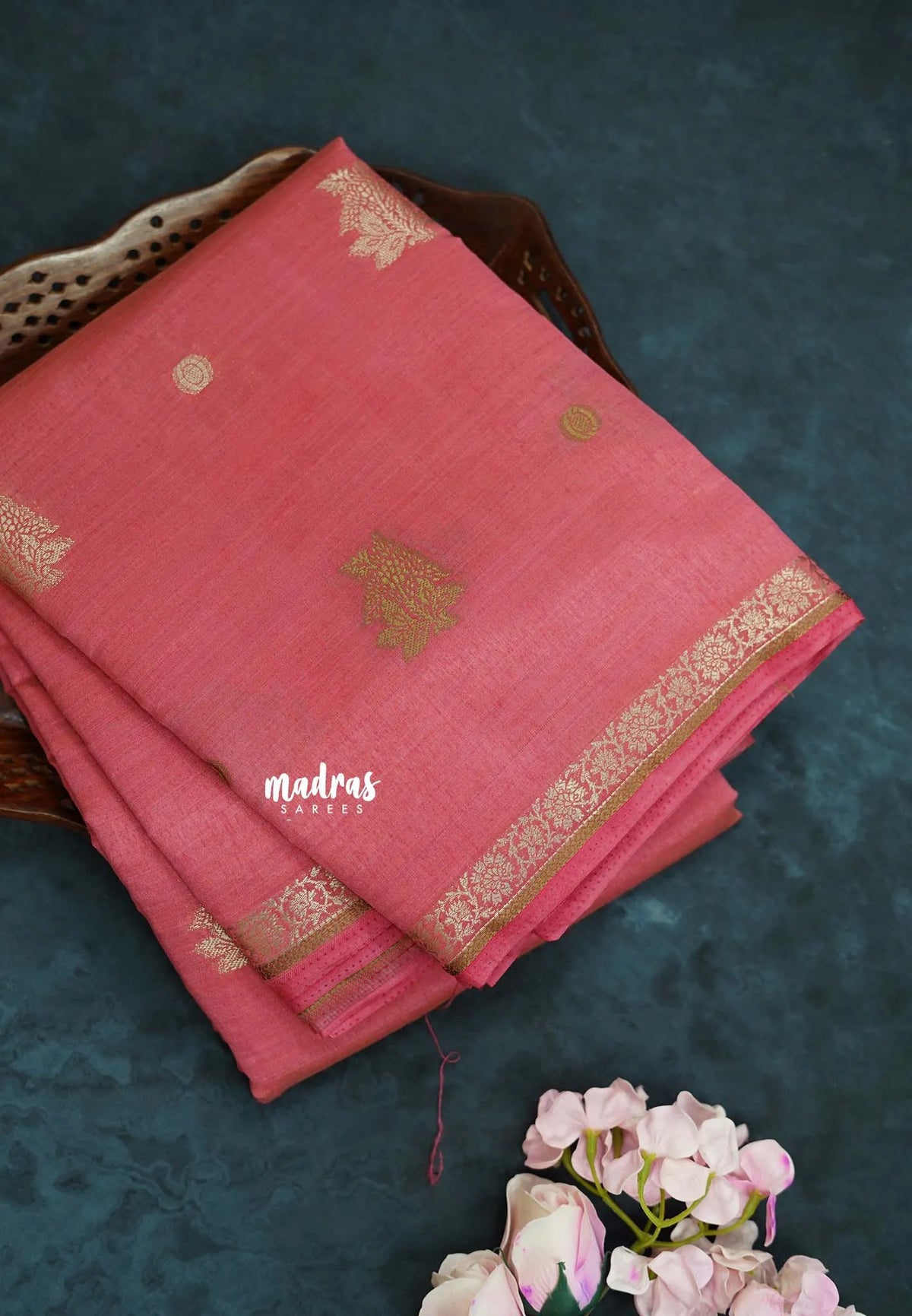 Pink - Raaga - Semi Tussar and Tiny Border with Floral and Buttas - Best for Gifting