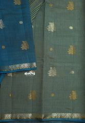 Deep Teal Blue - Raaga - Semi Tussar and Tiny Border with Floral and Buttas - Best for Gifting