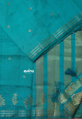 Teal Blue - Raaga - Lightweight Semi tussar saree with small floral border with buttas