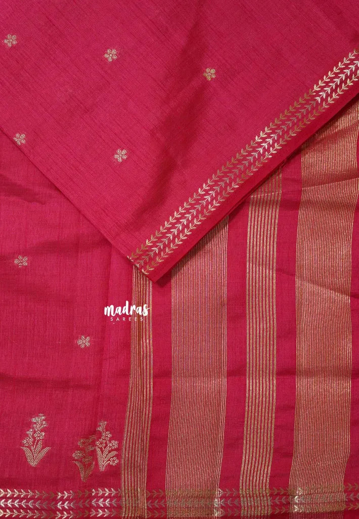 Queen's Pink - Raaga - Lightweight Semi tussar saree with small floral border with buttas