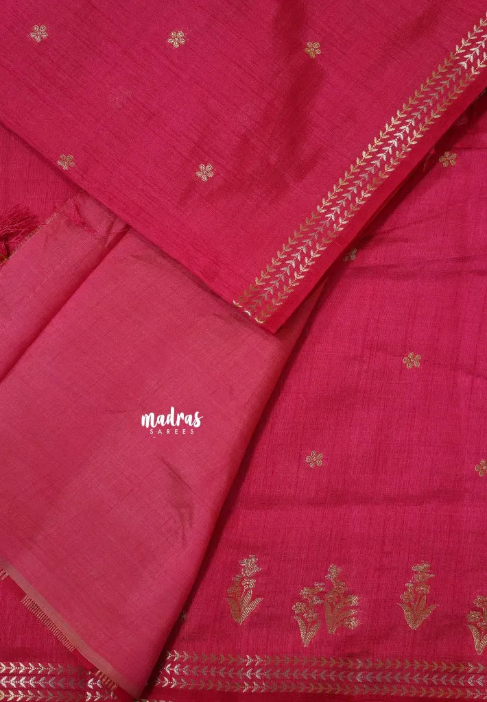 Queen's Pink - Raaga - Lightweight Semi tussar saree with small floral border with buttas