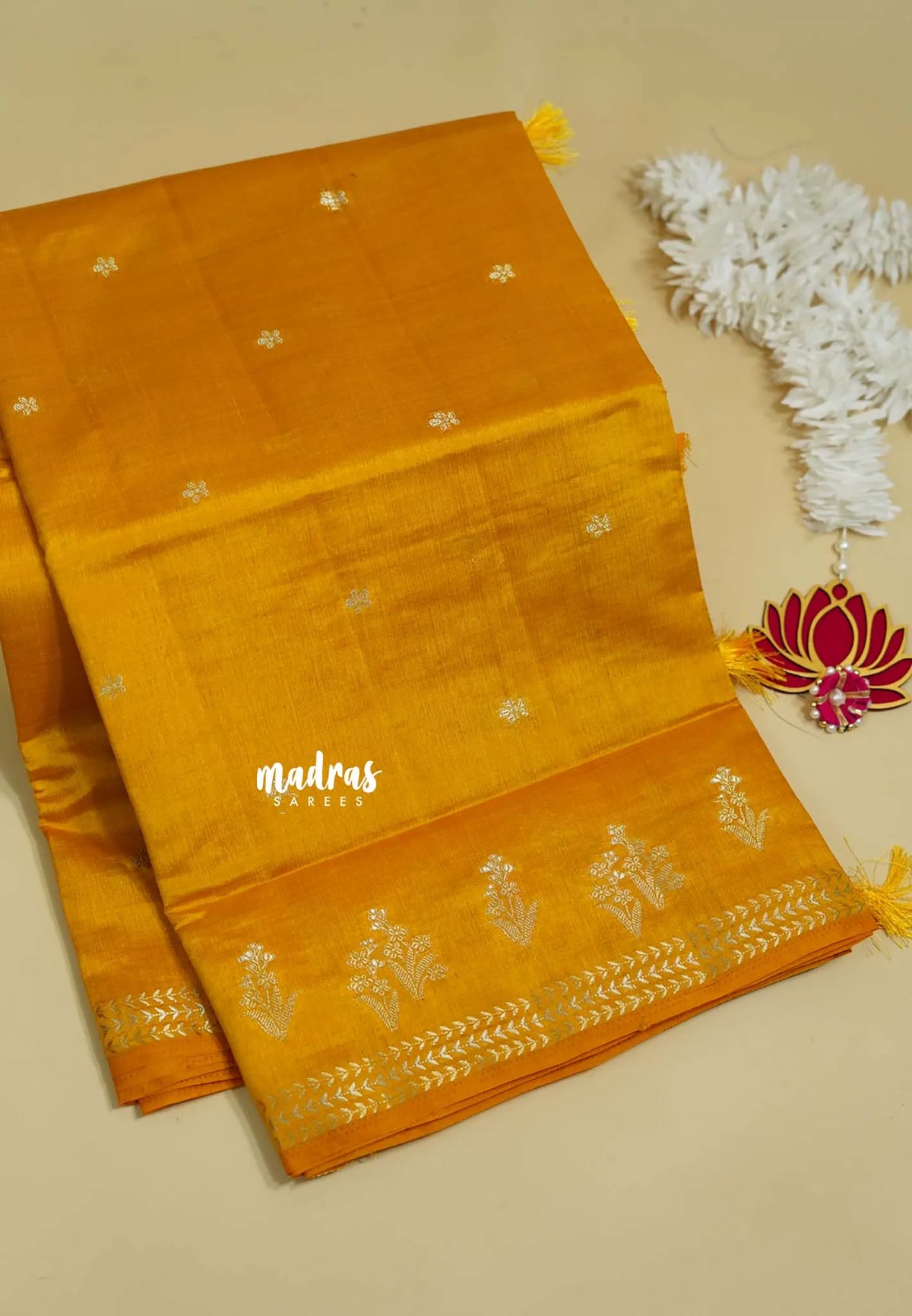 Mango Yellow - Raaga - Lightweight Semi tussar saree with small floral border with buttas