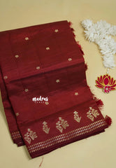 Majestic Maroon - Raaga - Lightweight Semi tussar saree with small floral border with buttas
