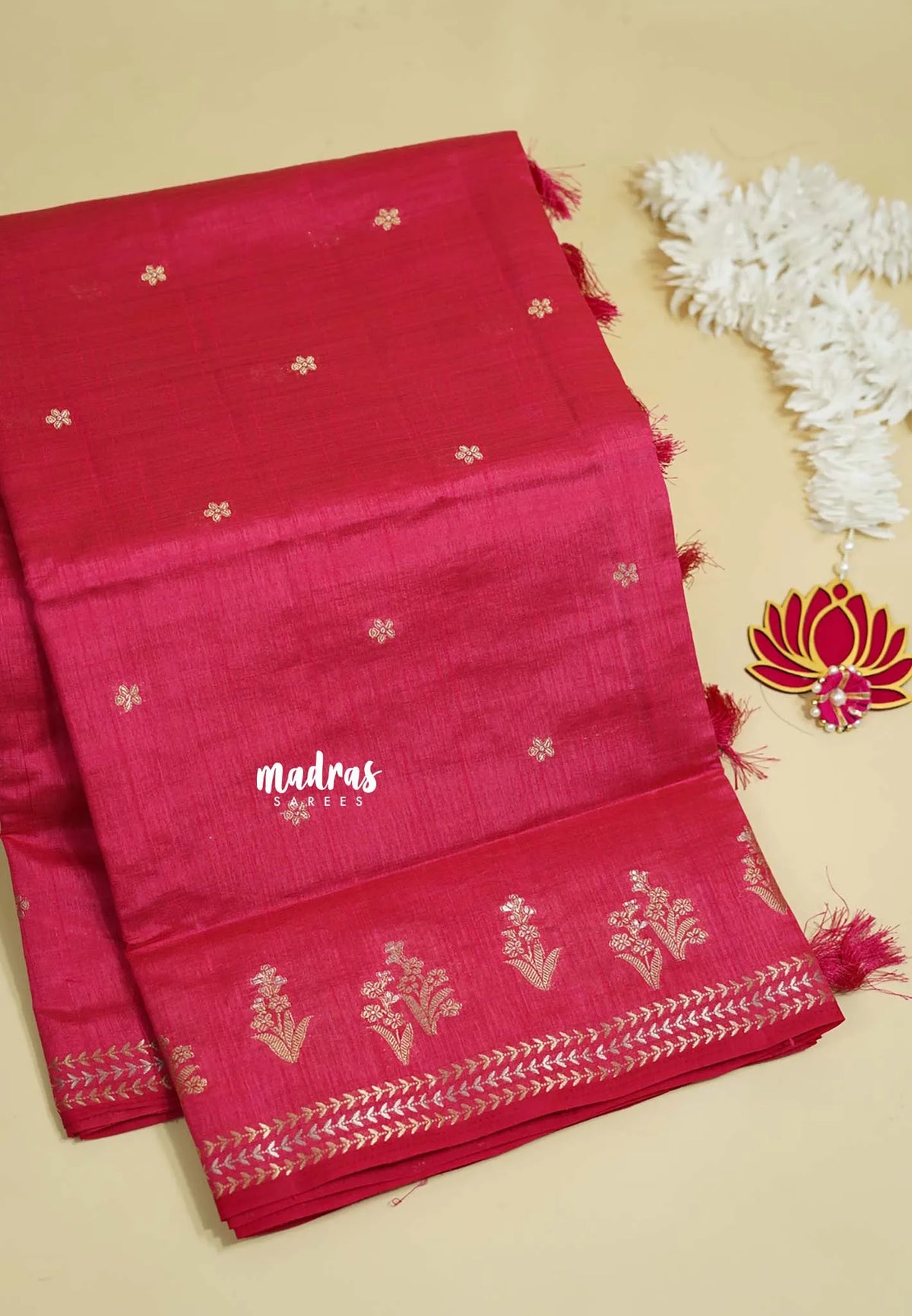 Queen's Pink - Raaga - Lightweight Semi tussar saree with small floral border with buttas