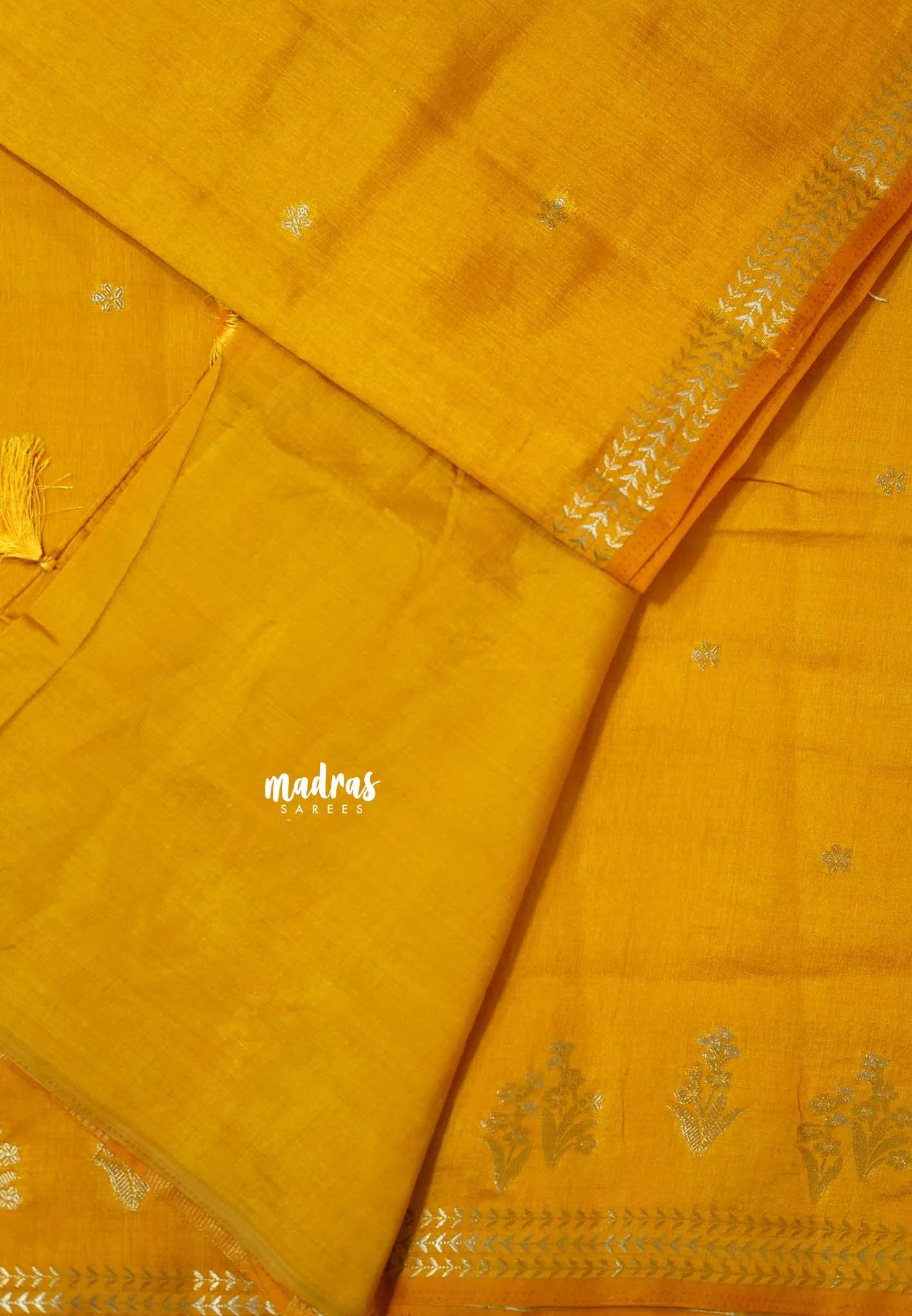 Mango Yellow - Raaga - Lightweight Semi tussar saree with small floral border with buttas