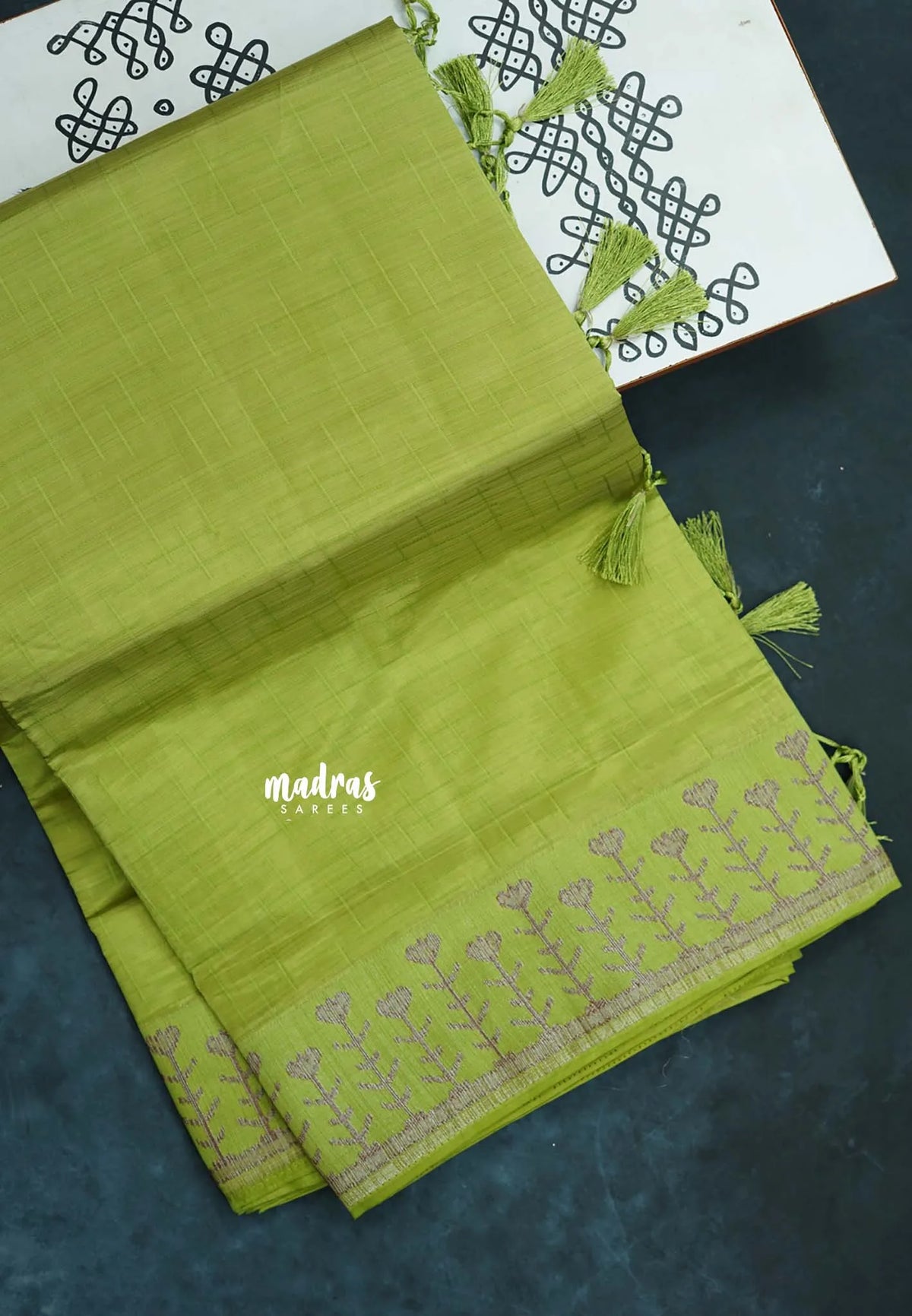 Dual Shade Light Green - Raaga - Semi Tussar Heart Stripes Border with piping