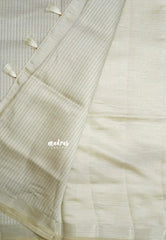 Ivory Cream - Raaga - Semi Tussar Saree Stripes Weaving  Body with Tiny Border - Best for Small Functions