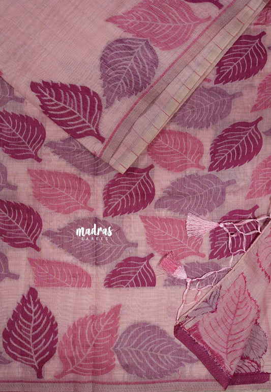 Onion Pink - Raaga - Lightweight Semi tussar thread weaving leaf border
